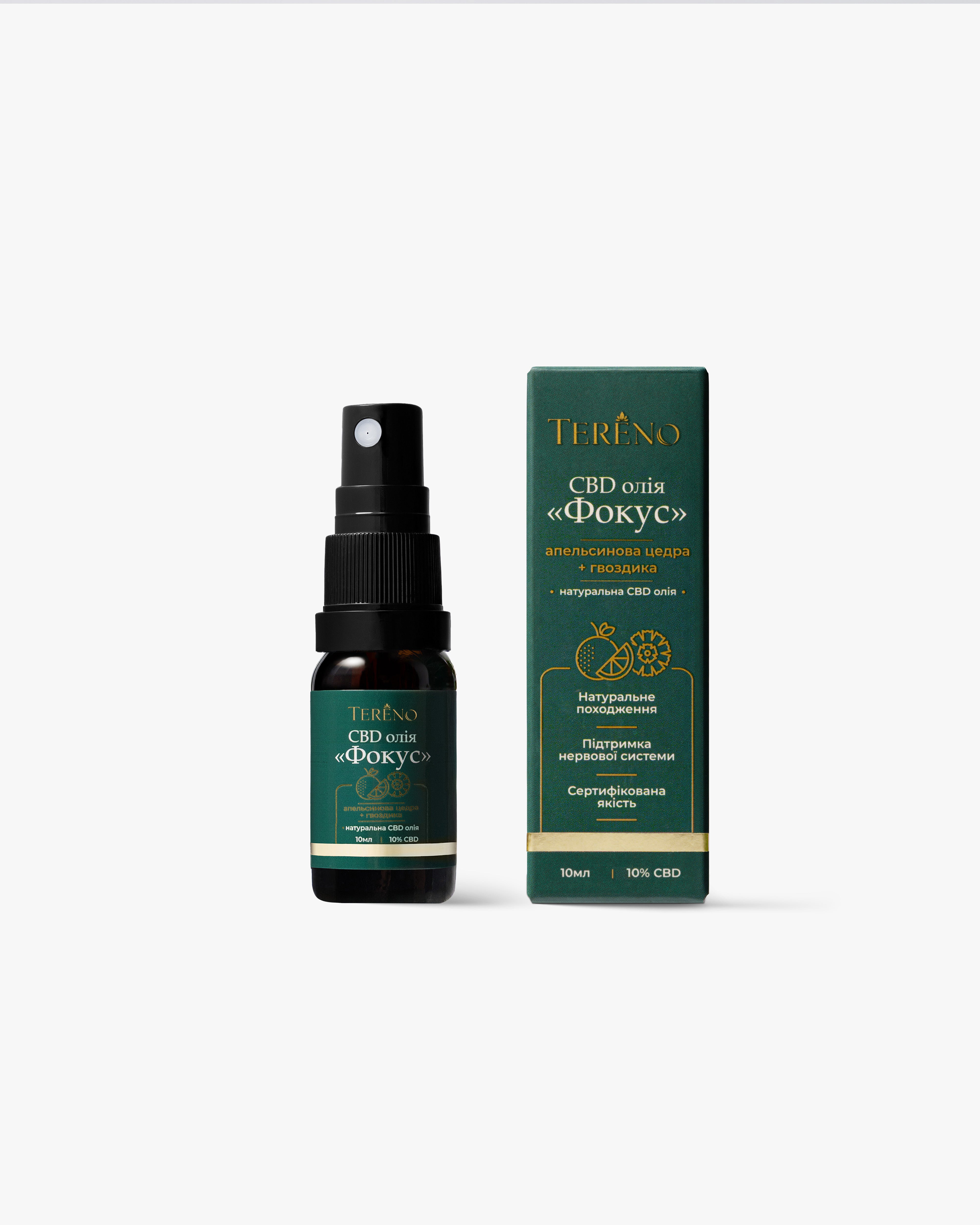 CBD-спрей фокус з апельсиновою цедрою та гвоздикою 10%, 10 мл - Tereno